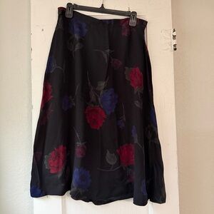 Vintage Jones New York Black Skirt with Red and Blue Floral Design